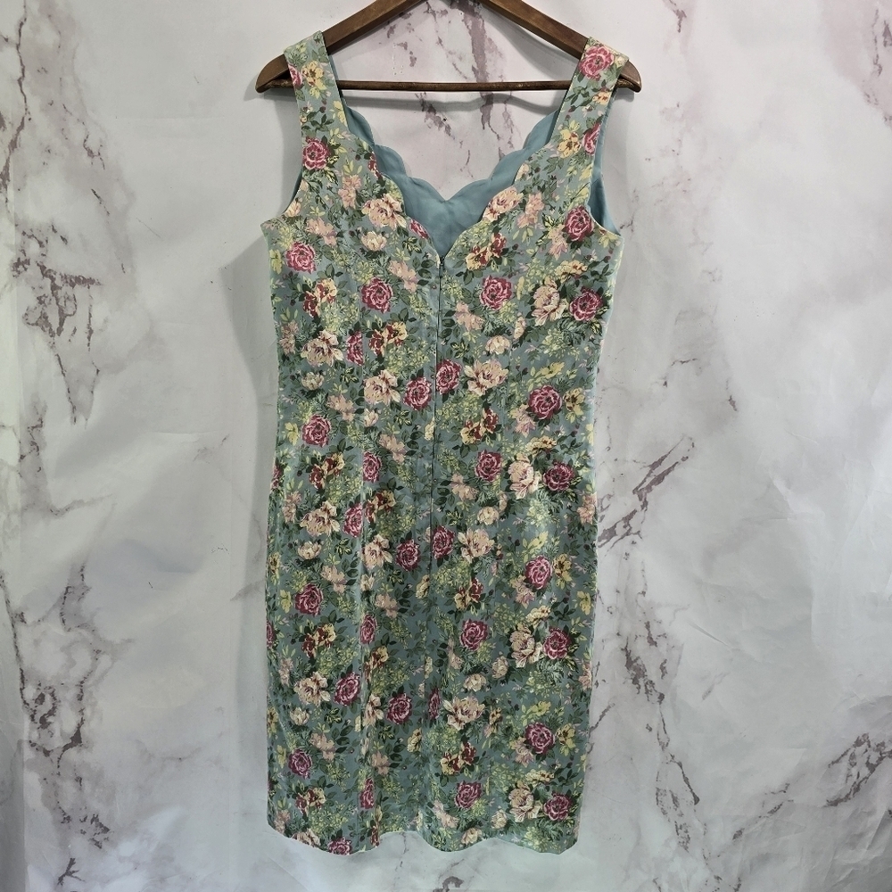 Laura Ashley Dress Womens 6 Small Floral Blue Pink Sheath Tank Scalloped Garden - Picture 5 of 14